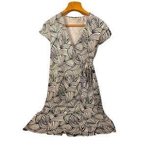 Valerie Stevens Separates‎ Black White Abstract Swirl Wrap Dress Womens Medium